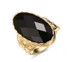 Wedding Rings Large Black Stone Bands For Women Gold Color Stainless Steel Engagement Party Ring Gift R331GWedding5771834