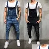 Jeans pour hommes Jeans déchirés pour hommes Combinaisons High Street Died Denim Salopette pour hommes Pantalons à bretelles Hip Hop Casual Drop Delivery App Dhhsv