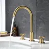 Badkamer Wastafel Kranen Luxe Geborsteld Goud Messing Kraan Gouden 3 Gaten 2 Handgrepen Koud Water Wastafelkraan Hoge Kwaliteit koperen Bad