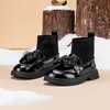 Cotton Children's Shoes for Girls and Velvet Leather Boots Winter Girl's Bow Leather Sock Boots