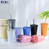 450ML Double Walled Plastic Straw Mugs Coffee Cup Reusable Water Bottles Teacups Summer Cold Water Mug Tumbler Cups With Straw 240117