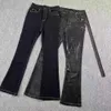 Jeans R-o da uomo Versione corretta dei pantaloni in cera micro corno R-o Stile nero scuro Rivestimento spazzolato a mano puro Impilati Moda casual di lusso