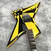 Jack Michael Sweet Flying V Stryper Black Jaune Stripe Guitar Guitare Floyd Rose Tremolo Bridge, Whammy Bar, China EMG Pickup, Chrome Hardware, Triangle Pearl Inclay