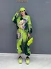 Women's Pants Two Pieces Tie Dye Cartoon Tracksuit Women Casual Loose Sports Kit Spring Autumn Jogger's Female's Set