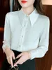 Blouses Femmes Oiinaa Chemise pour Femmes Tops Blanc Satin Casual Simple Basic Élégant Blouse À Manches Longues Simple Boutonnage Bureau Dames Mode