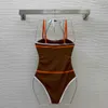 luxueux femmes maillots de bain mode Double face imprimé contraste couleur bord tube haut fronde suspendu cou dos nu une pièce maillot de bain vêtement supérieur Jan 17