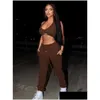 Two Piece Dress Sporty Set Girl Halter Crop Tops Dstring Sweatpants Slim Activewear Casual Gym Workout Fitness Womens Outfits Drop De Dhaye