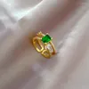 Cluster Rings 1pcs Double Layer Cubic Zircon For Women Open Gold Color Green Crystal Leaf Finger Ring Boho Jewelry Valentines Day Gift