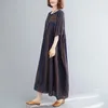 Robes décontractées Robe surdimensionnée en lin de coton littéraire pour femmes, été, manches courtes, rayé, ample, grand ourlet, léger et fin, long