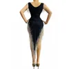 Stage Wear Black Tassel Dress Sleeveless Bodycon Women Sexy High Slit Party Prom Latin Dance Costume Singer Nightclub