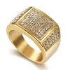 316L rostfritt stål CZ Big Ring for Men Gold Color Iced Out Charm Square Ring Cool Hip Hop Jewelry For Gift Drop 240117