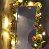 2PCS 30LED 2M Artificial Flower Garland Rose Vine Fairy String Lights Battery Powered for Valentine's Wedding Party Garden Decor 240117