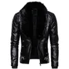 Design Motorcycle Bomber Add Wool Leather Jacket Men Autumn Turn Down Fur Collar Removable Slim Fit Male Warm Pu Coats 240116