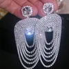Boucles d'oreilles longues à pampilles en cristal brillant de luxe pour femmes, surdimensionnées, rondes et géométriques, bijoux cadeaux de mariage, 240116