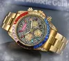 Tutti i quadranti funzionano Orologi da uomo di marca Orologio completamente funzionale con tre occhi Diamanti fatti a mano Anello brillante Quadrante stellato Quarzo moda Calendario impermeabile Top Watch Regali