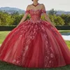 Gorgeous Red Quinceanera Dresses for 15 Year Ball Gown Sexy Sweetheart Off the Shoulder Applique Lace Beads Long Party Dress for Girl