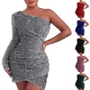 Casual Dresses Women's Short Sequin One Shoulder Wrap Dress Cocktail For Women Evening Long Party