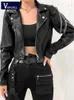 Women's Leather Faux Leather Vangull Faux Leather Cropped Jacket Women Punk Harajuku Black Coat Woman Gothic Long Sleeve Overcoat With Chains Outwears Tops YQ240116