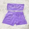 Women's Two Piece shorts Jui-cys Apple Velvet Sexy With drill Fashion Tube Crop Top Casual Drawstring Shorts Set Loose Summer