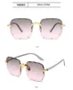 2023 Nya Rimless Women's Solglasögon Fashion Gradient Lenses Sun Glasses Lady Vintage Alloy Legs Classic Designer Shades UV400