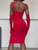 Casual Dresses Sunny Elegant For Woman Sexy V-neck Bow Tie Midi Dress Long Sleeved Backless Patchwork Fit Bodycon Luxury Evening