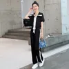 Женские штаны с двумя частями моды корейская 2 сета женщин летние наряды повседневные короткие рукавы шириной костюм для штатов элегантный A512