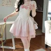 Japanese Harajuku Short Sleeves Doll Teen Party Dress Fairy Vestidos Lolita Dress Women Flouncing Lace Trim Evening Dress Woman 240117