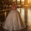 Princess Ball Gown Wedding Dresses Sheer O Neck Luxury Sparkly Sequins Bride Gowns Open Back Custom Made Bridal Dress