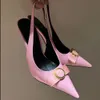 Luxury Designer shoes Genuine Leather RIbbon mId slingback pumps party Wedding Pointed Toes Fashion Classics Buckle Bowtie Stiletto Heel With Box Evening shoes