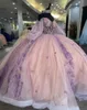 Robe Quinceanera rose du mexique, épaules dénudées, paillettes, grande taille, Corset, robe de bal avec manches lanternes, robe de bal, doux 16, 2024