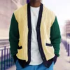 Outono e inverno juventude malhas masculinas cross-border venda quente cor contrastante cardigan camisola grossa agulha jaqueta de lã