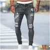 Men'S Jeans Black Skinny Jeans Men Ripped Male 2021 New Casual Hole Summer Street Hip Hop Slim Denim Pants Man Fashion Jogger Trouser Dhg2Z