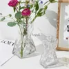 Vases Ins Creative Glass Vase Fold Paper-like Luxury Flower Vase Home Decoration Irregular Transparent Glass Vase Hydroponic Art YQ240117