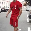 Men's T Shirts Y2K Sets Shirt And Shorts Fashion Digital Letter K Printing Tow-Piece Summer Daily Casual Clothes Street Wear For Men