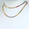 Nuovo arcobaleno color smalto mini cuore amore zircone collana girocollo ghiacciato per donne uomini matrimonio bling pavimenta zirconi cubici fascino cz placcato oro gioielli moda hip hop