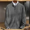 Mvlyflrt 100% Merino Wool Coat Men's Stand Collar Cardigan Autumn and Winter Thicked Cashmere Sticked Jacket Korean Fashion 240117