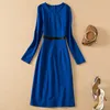 Кейт Миддлтон миди мода высокого качества весна осень женская взлетно-посадочная полоса винтажное элегантное офисное рабочее место милое довольно облегающее вечернее повседневное синее платье с длинным рукавом