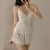 Vêtements de nuit pour femmes Femmes Pyjama Ensembles Solide Couleur 2024 Été Camisole Shorts 2Pcs Costumes Dames Sexy Dentelle Modal Femme Casual Vêtements de Maison