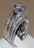 Princess Vintage Jewelry 14kt White gold filled CZ 3pcs Wedding Women Band Rings For Love Size5114965822