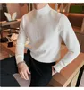 Mens T Shirts ljusblå brittisk stil elegant pullover turtlenecks gentleman jumper vintage stickad tröja smal passform botten