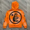 24SS Hellstar Fire Orange Bluza dla mężczyzn Kobiety 1 Najwyższej jakości myte duże swobodne pulovery 240116