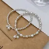 Kedja 925 Sterling Silver Flower Bead Pearl Armband för kvinnor Justerbart Temperament Romance Fashion Jewelry Gift Dropshipping