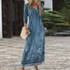 Casual Dresses Women Long Dress Loose Fit Floral Print Plaid Patchwork Maxi V-neck Sleeve Streetwear