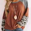 Damesblouses Herfsttop Splitsen Luipaardpatroon Gebreide tops met lange mouwen Dames Casual kleding Blusa Mujer Moda 2024 Modeblouse