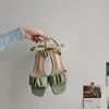 Maogu 캐주얼 하이힐 녹색 단순하고 우아한 신발 짧고 통통한 하이힐 2024 세련된 여성 샌들 여름 새로운 주름 발목 버클 42 240117