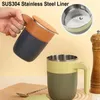 Kaffekrukor 304 rostfritt stål vattenkopp retro isolerad med lock dricker värmebeständig ergonomisk mugg