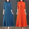 Casual Dresses Loose Waistline Dress Solid Color High Collar Knitted A-line Midi For Women Thick Warm Long Sleeve Pleated Winter