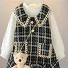 Baby Meisjes Winter Prinses Patchwork Jurk Fashion Party Kostuums Kids Bowtie Casual Outfits Baby Mooie Pakken 2-7Y 240116