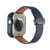 Luxo 2 em 1 ímã dobrável fivela pulseira de couro real com caixa de relógio para Apple Watch Ultra 49mm 45mm 44mm 41mm 40mm 42mm Faixa de relógio iwatch série 9 8 7 6 SE 5 4