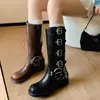 Plattform Combat Boots Zip Chuny Heel Buckle Vintage Fashion Casual Luxury Designer Western Mid Calf Boots Shoes Woman 240116